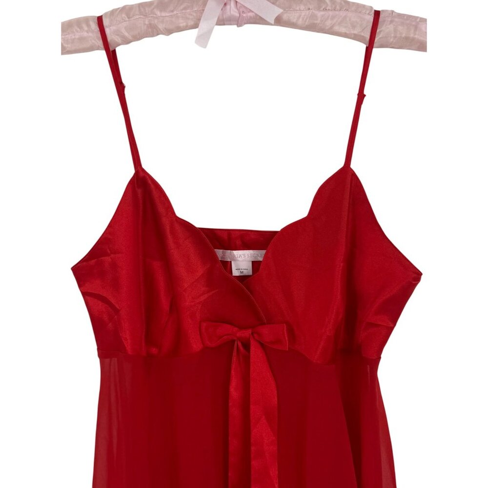Vintage 1999 Victorias Secret Red Satin Sheer Babydoll Lingerie w/Bow Detail Y2K - Picture 2 of 16